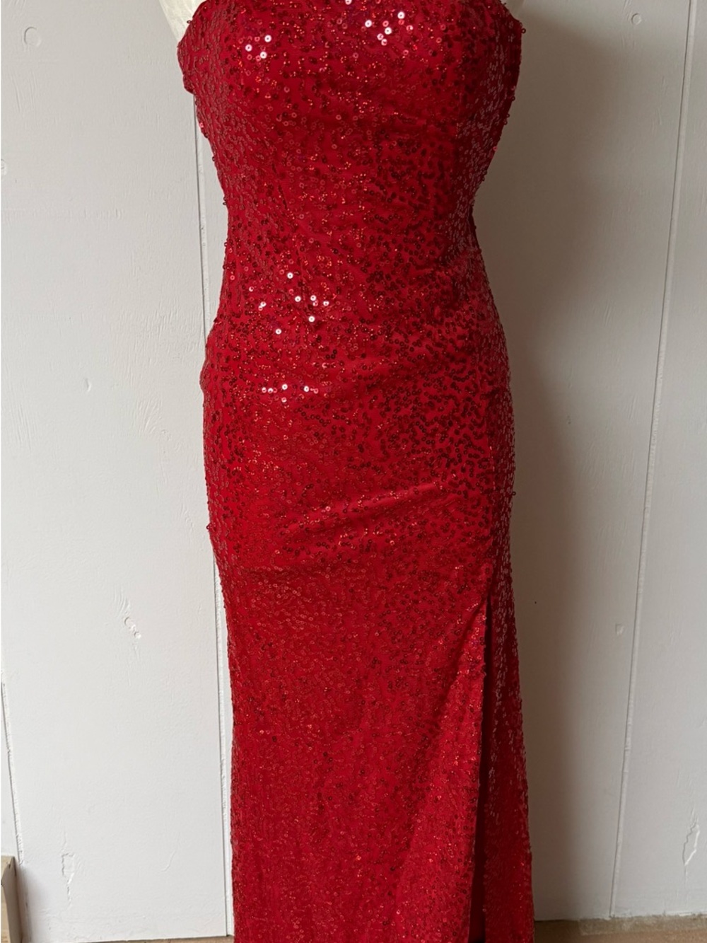 Adrianna Papell Red Strapless Sequin Gown